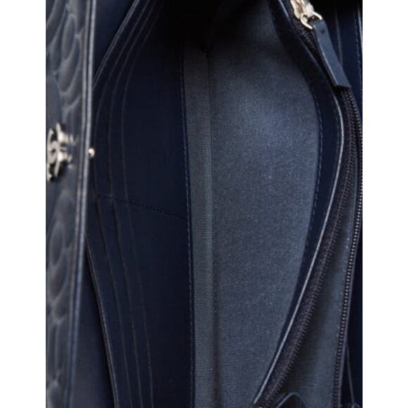 Chanel Blue Camellia Embossed Lambskin Leather L Flap Wallet - Picture 11 of 11